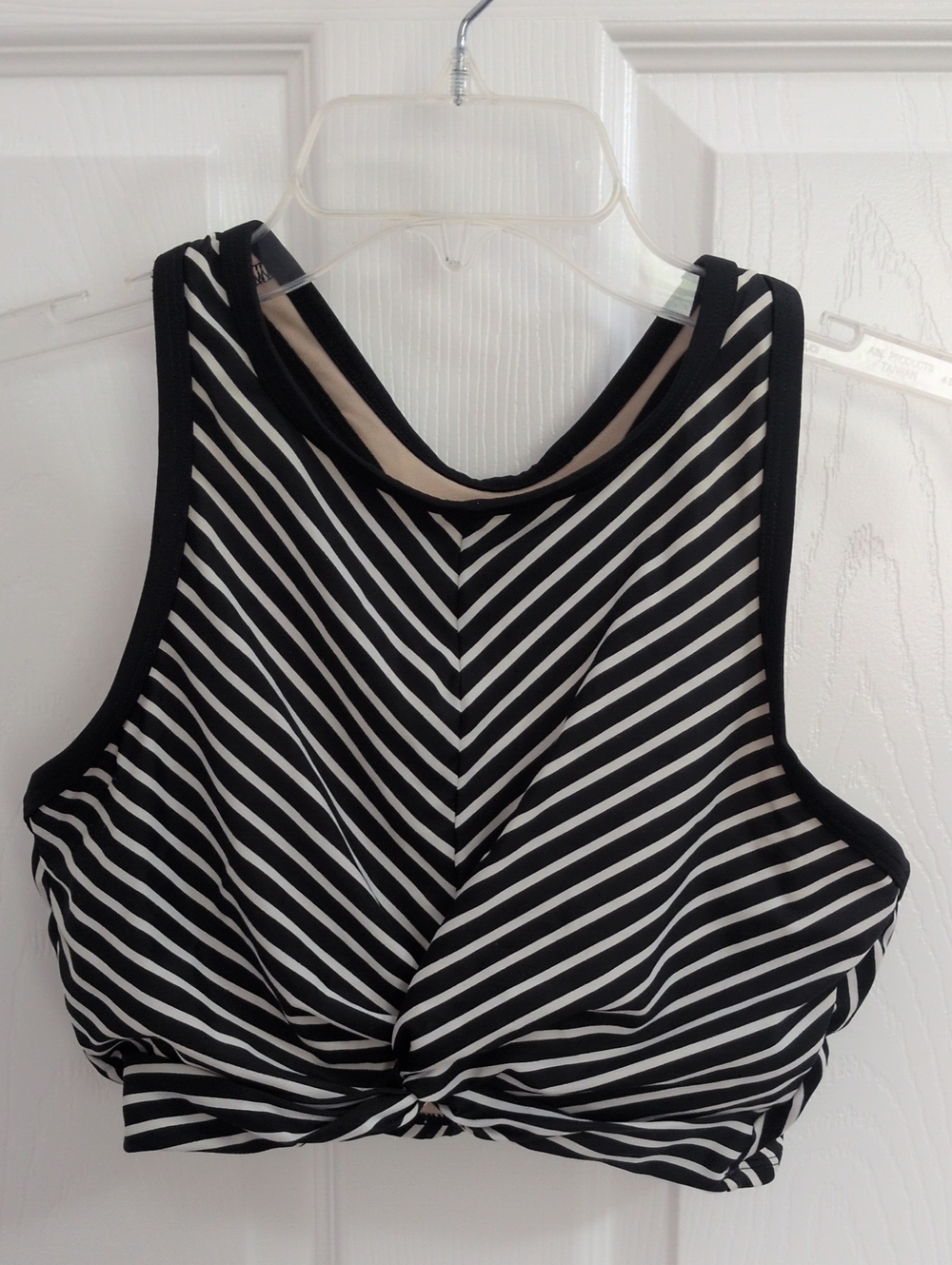 Kona Sol High Neck Twist Front Bikini Top - Black & White Stripe - M